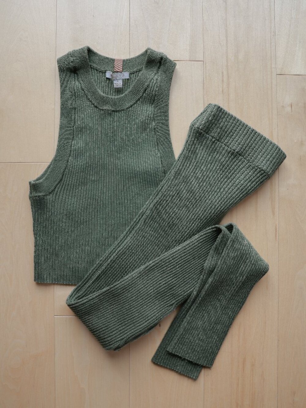 lunya Olive Green Ribbed Knit Set Tank & Leggings